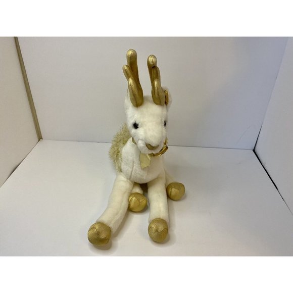 Russ Berrie GLISTEN White & Gold Reindeer‎ Plush 14” Christmas Bells Stuffed - Picture 2 of 8